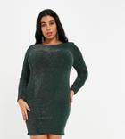 Fashionkilla Plus Glitter Ruched Front Mini Dress With Shoulder Pads In Emerald Green