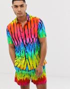 Asos Design Festival Two-piece Relaxed Shirt In Rainbow Print - Black