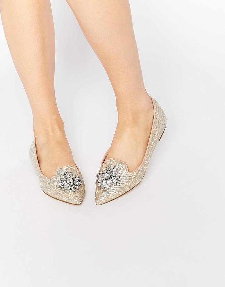 London Rebel Embellished Point Flat Shoes - Silver