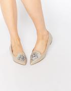 London Rebel Embellished Point Flat Shoes - Silver