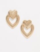 Asos Design Earrings With Texture Heart Drop In Gold Tone
