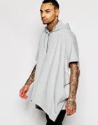 Asos Longline Hooded Cape In Grey - Gray Marl