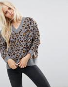 Asos Sweater In Leopard Print - Gray