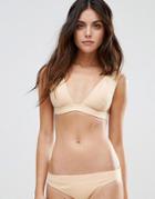 Asos Mix And Match Deep Band Plunge Bikini Top In Rib - Pink