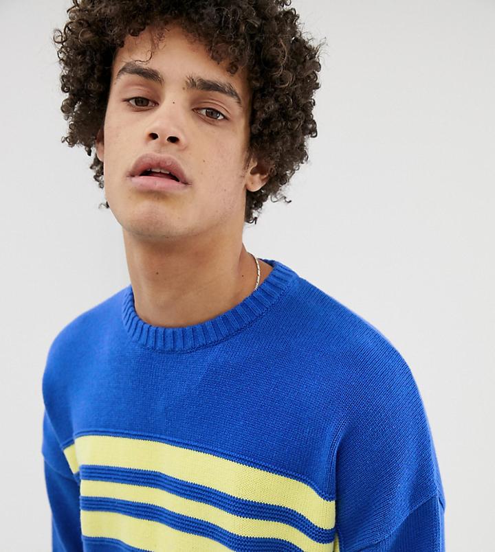Collusion Relaxed Fit Stripe Sweater In Blue - Blue