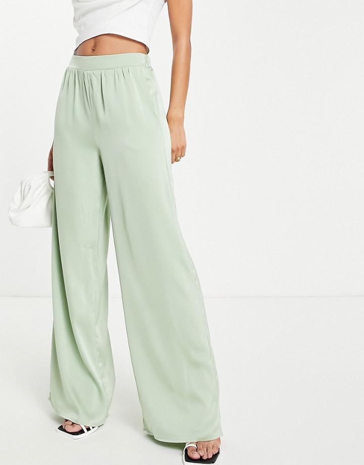 Pretty Lavish Relaxed Satin Pants In Mint - Part Of A Set-green