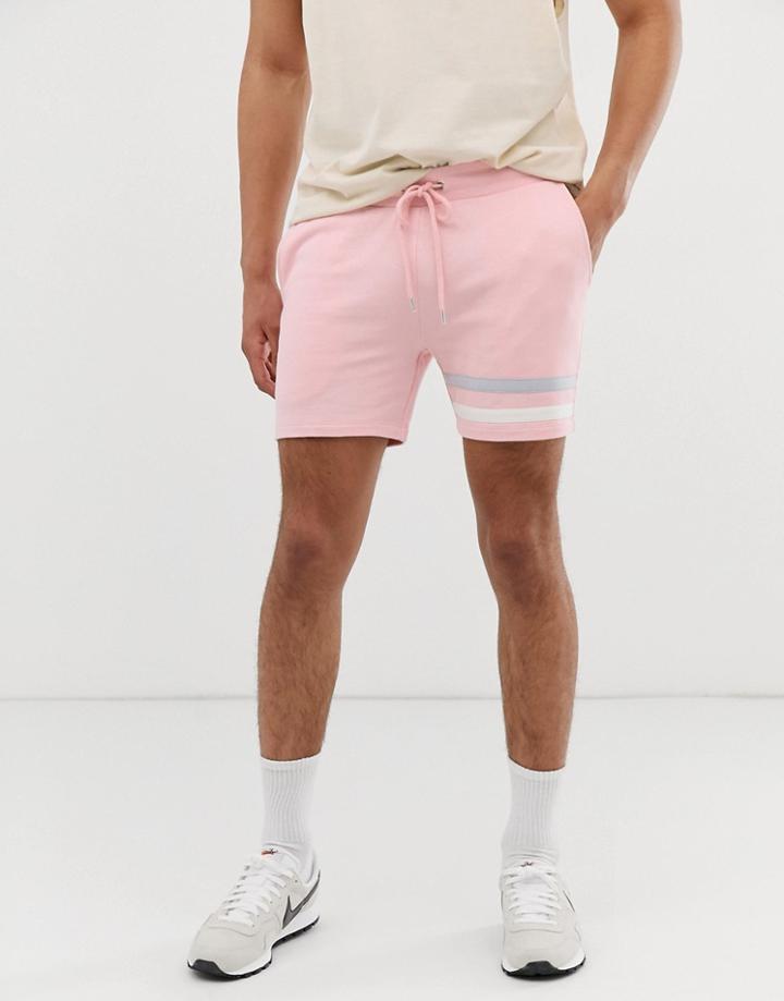 Asos Design Jersey Skinny Shorts With Ringer Details In Pink - Pink