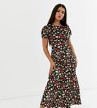 Asos Design Petite Printed Velvet Maxi Tea Dress-multi