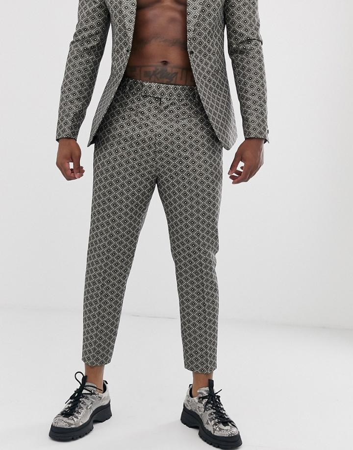 Asos Design Slim Tuxedo Pants In Gold Jacquard