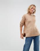 Asos Chunky Sweater With Turtleneck In Fluffy Yarn - Stone