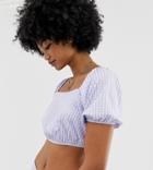 Another Reason Square Neck Crop Top In Gingham Two-piece - Blue
