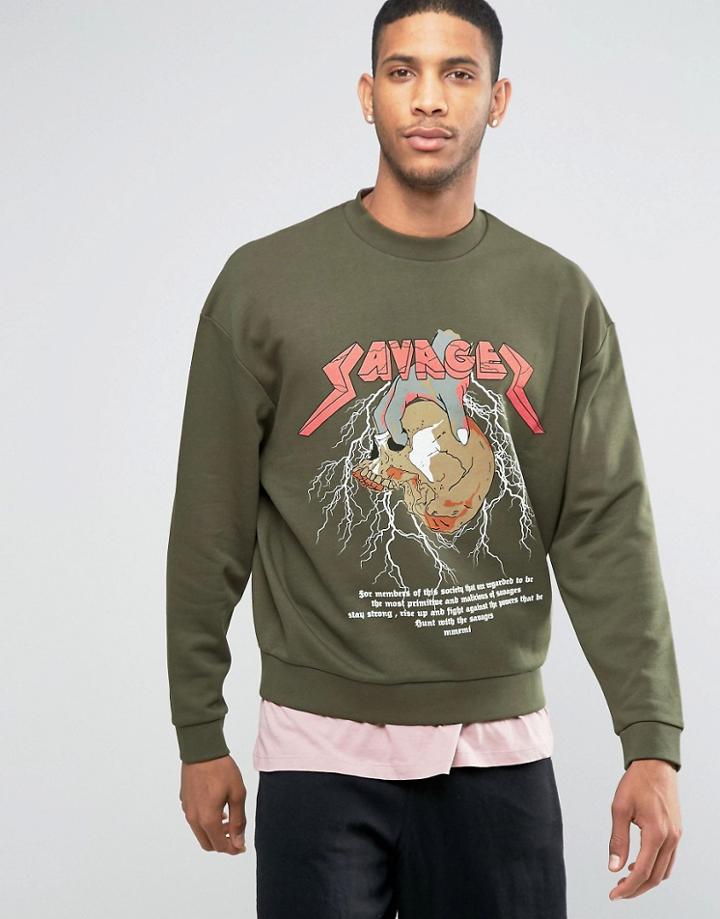 Asos Oversized Sweatshirt With Savages Print - Green