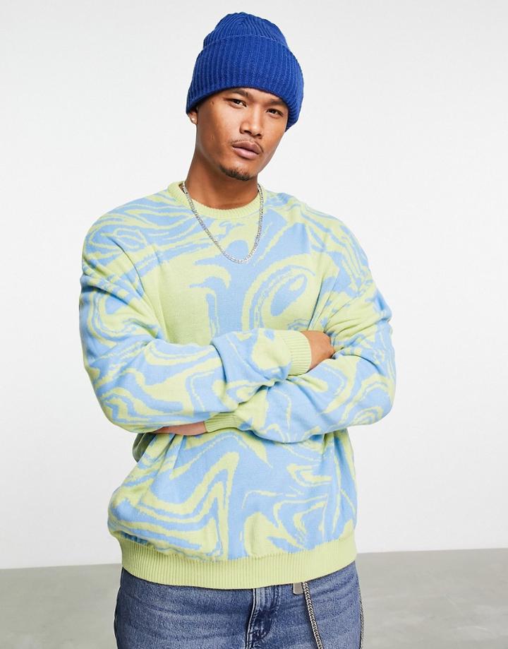 Asos Design Oversized Knit Sweater With Oil Slick Pattern In Pastel-multi