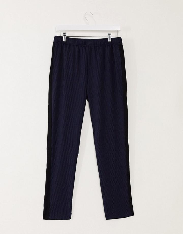 Asos Design Slim Striped Pants With Side Stripe-navy