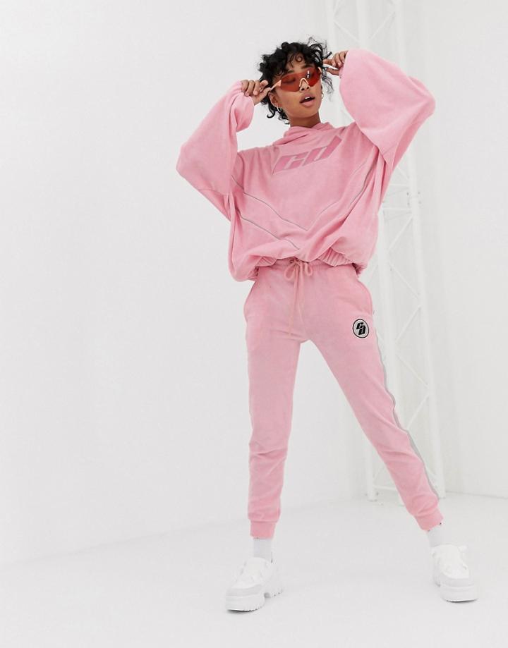 Criminal Damage Sweatpants In Velour With Reflective Tape Two-piece - Pink