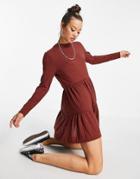 Topshop Cut And Sew Tiered Throw-on Dress In Rust-orange