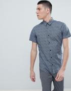 Selected Homme Short Sleeve Shirt With All Over Ditsy Print - Navy