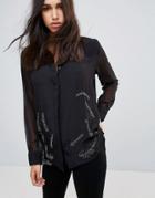 Religion Significant Feather Embelished Shirt - Black