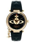 Vivienne Westwood Leather Strap Watch With Orb Charm - Black And Gold