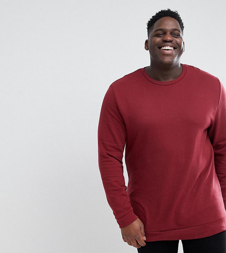 Asos Design Plus Longline Sweatshirt In Burgundy - Red