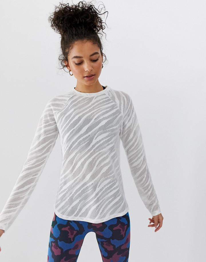 Asos 4505 Long Sleeve Top In Sheer Zebra And Loose Fit - White