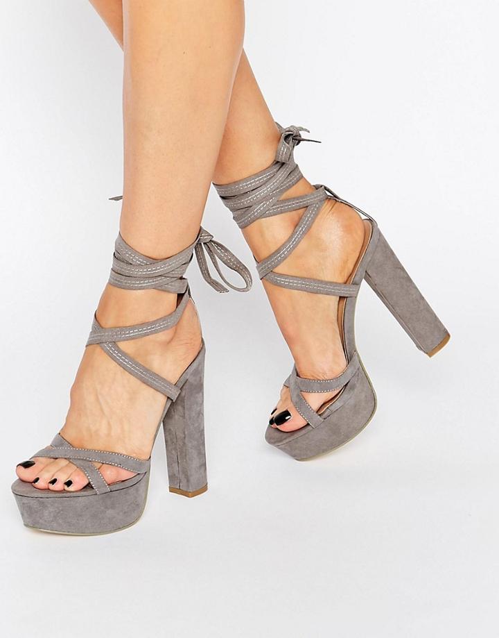 Truffle Tie Up Block Heel Sandal - Gray