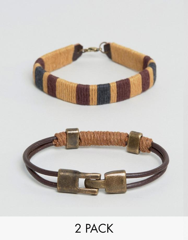 Asos Bracelet Pack With Rope Detail - Brown