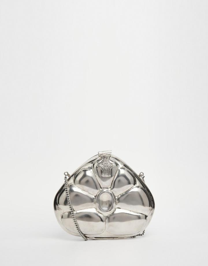 From St Xavier Silver Clutch Bag With Floral Tear Drop Embossing - Silver