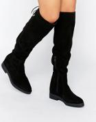 Pieces Darby Suede Flat Knee Boots - Black