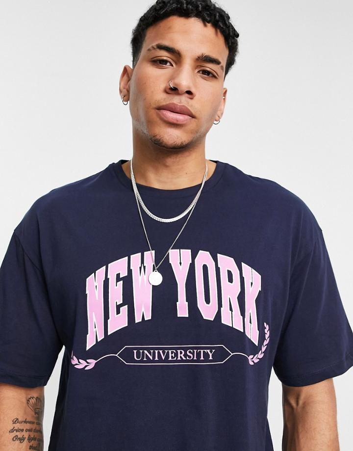 Jack & Jones Originals T-shirt With New York Print In Navy