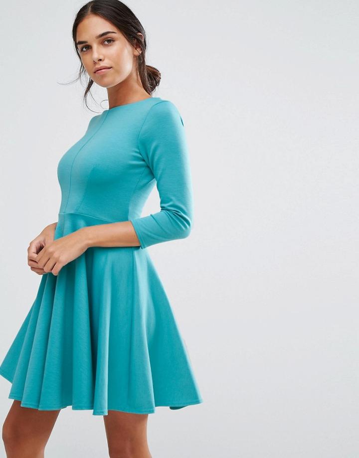 Closet Long Sleeve Ponti Skater Dress - Green