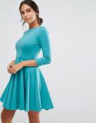 Closet Long Sleeve Ponti Skater Dress - Green
