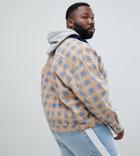 Asos Design Festival Plus Checked Oversized Denim Jacket In Orange - Orange