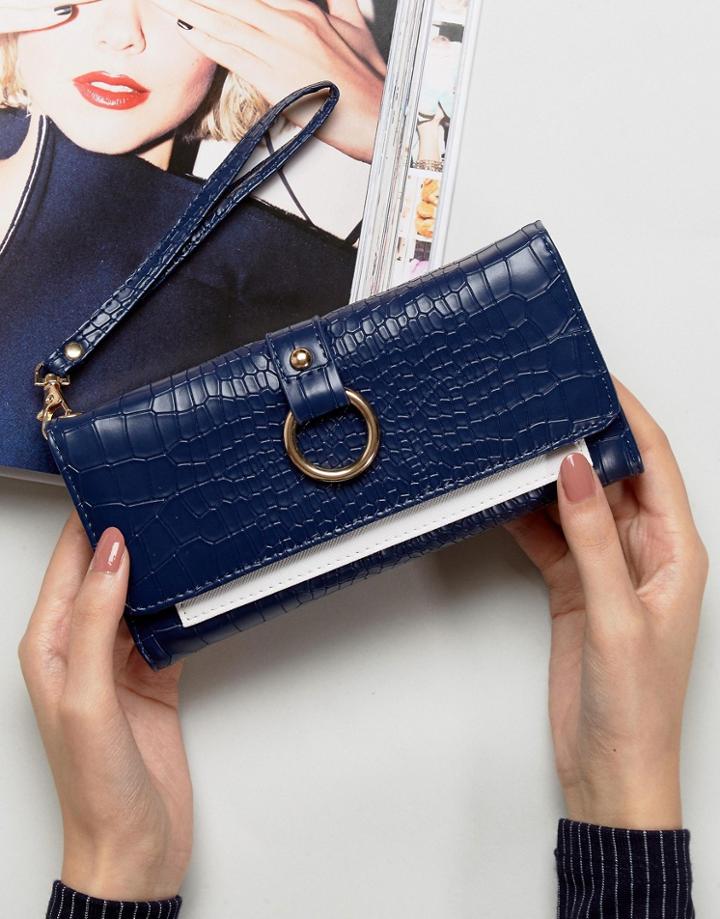 Yoki Mock Croc Foldover Purse - Navy