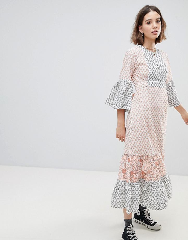 People Tree Maxi Tea Dress In Tile Print - Multi