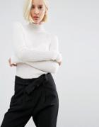 Selected Long Sleeve Knit Rib Turtleneck - White