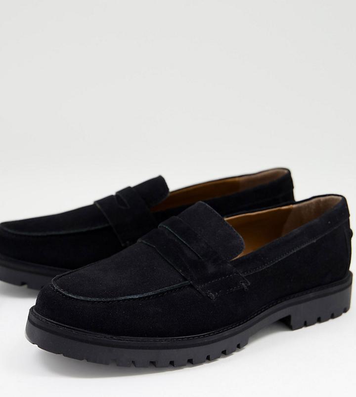Silver Street Wide Fit Chunky Penny Loafers Black Suede