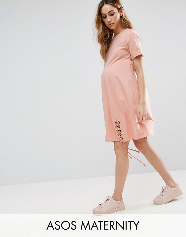 Asos Maternity T-shirt Dress With Lace Up Sides - Pink