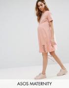 Asos Maternity T-shirt Dress With Lace Up Sides - Pink