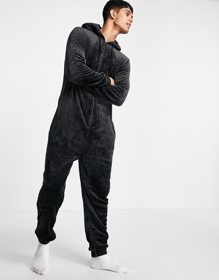 Asos Design Fleece Onesie In Black