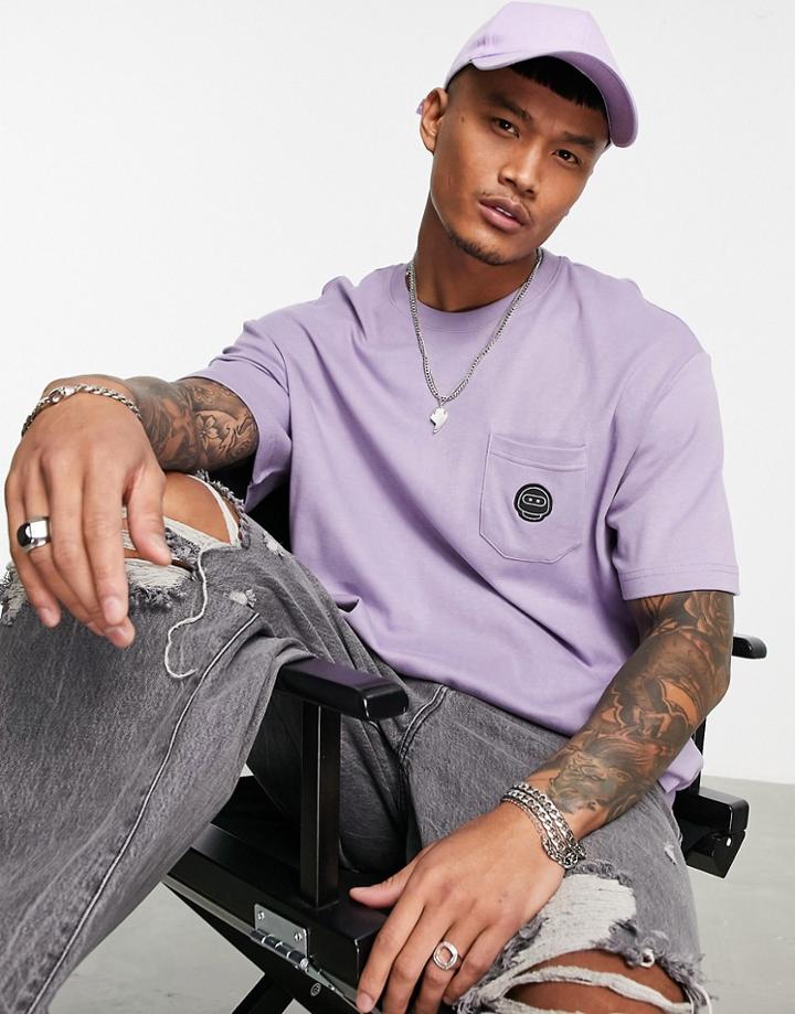 Bershka Pocket Patch Boxy Fit T-shirt In Lilac-purple