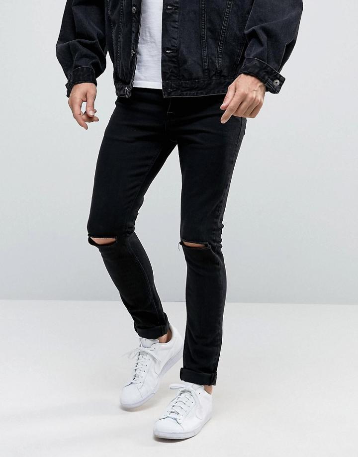 Asos Super Skinny 12.5oz Jeans With Knee Rips True Black