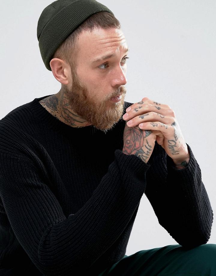 Asos Mini Fisherman Beanie In Green - Green