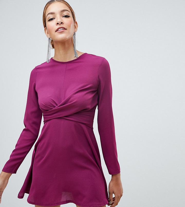 Boohoo Twist Detail Skater Dress In Purple - Purple