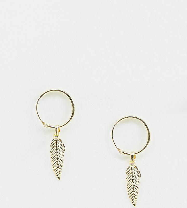 Kingsley Ryan Sterling Silver Gold Plated Leaf Drop Hoop Earrings - Gold