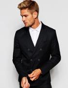 Selected Homme Double Breasted Blazer With All Over Print In Skinny Fit - Black