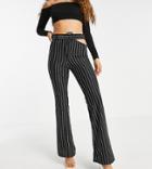 Asos Design Petite Jersey 00s Suit Flare Pants With Cut Out Detail In Pinstripe-multi