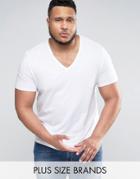 Asos Plus T-shirt With Deep V Neck In White - White