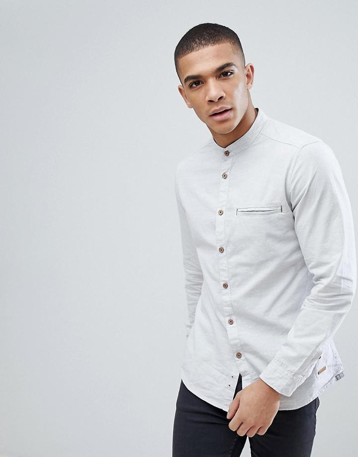 Esprit Slim Fit Grandad Shirt In Gray Melange - Gray