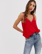 Stradivarius Lace Detail Cami In Red - Red